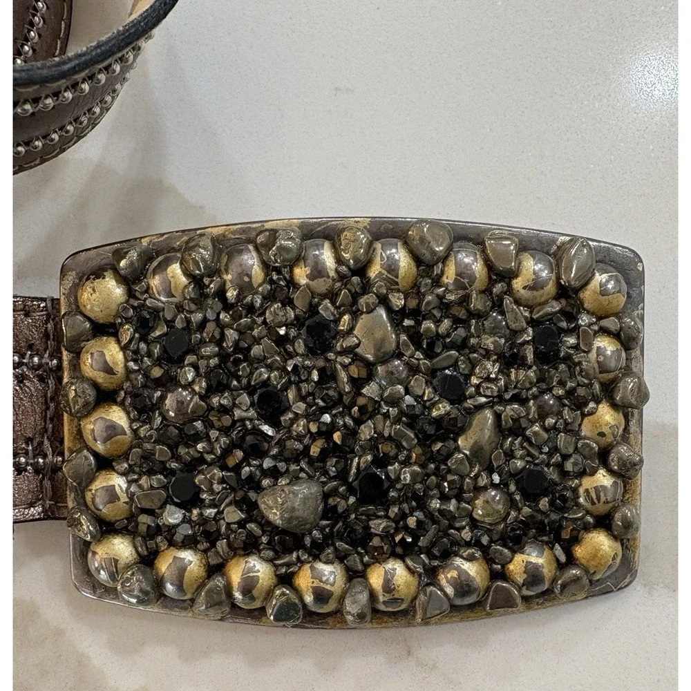Boston Proper Embellished Gold Metallic Leather Belt‎ Western Rodeo Boho Cowgirl